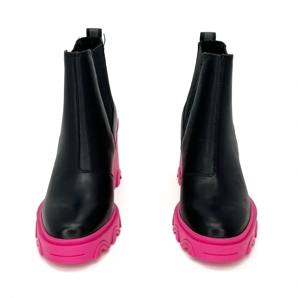 Sorel Brex Waterproof Chelsea Ankle Boots Size 8 Platform Black Pink New NWT